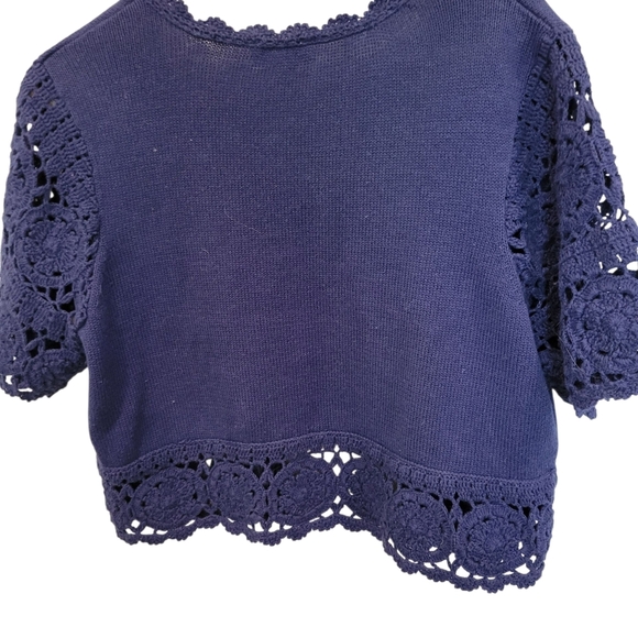 Denim & Co Lacy Trimmed Knit Shrug Sweater In Royal Blue L - Picture 3 of 9